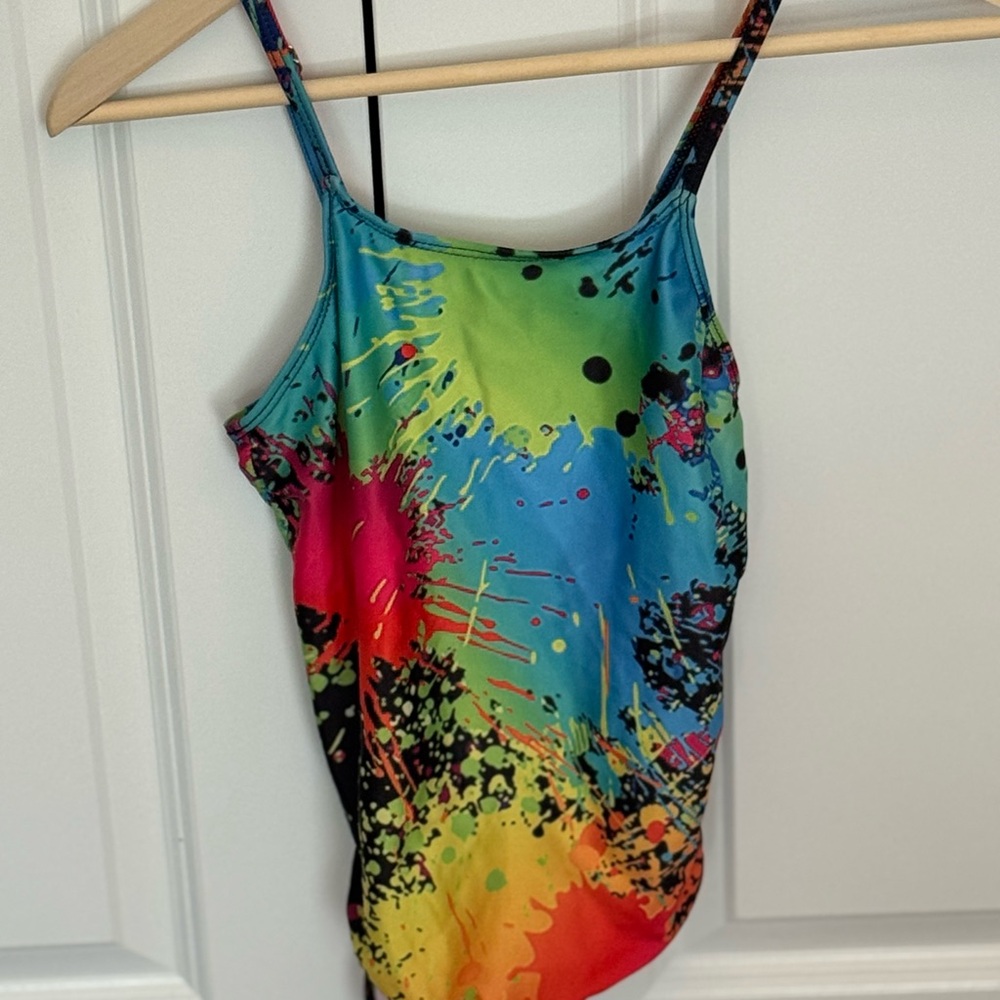 Splattered Paint Multicolor One Piece Swimsuit, Girl’s (Sz 5) Clothing/Swimwear